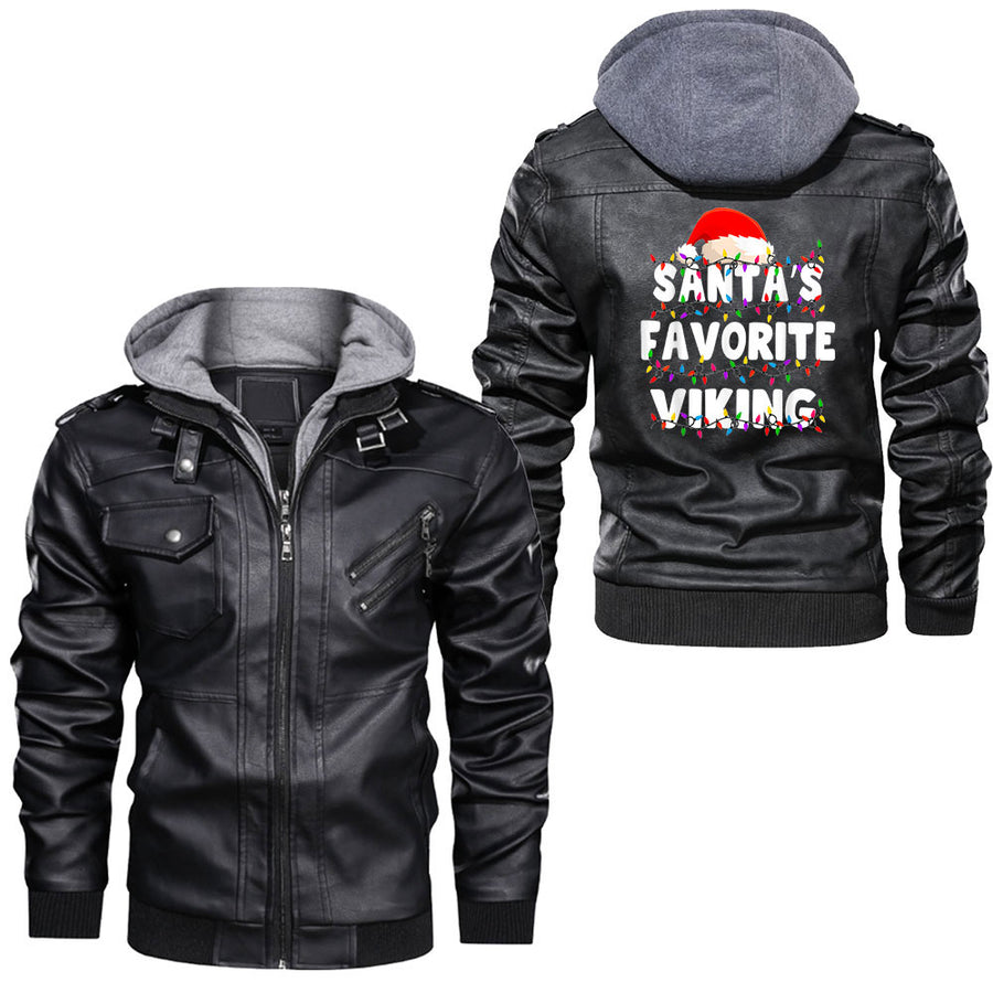 Ligerking - Classic Nordic Celtic Symbol Viking Compass Vegvisir Leather Jacket A35