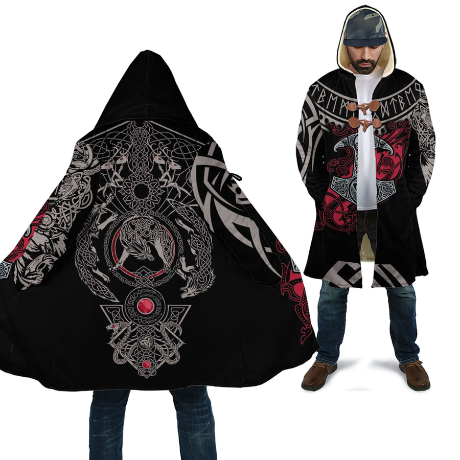 Ligerking Clothing - Mjolnir and Fenrir Tattoo Mix Ruby Red Cloak A35