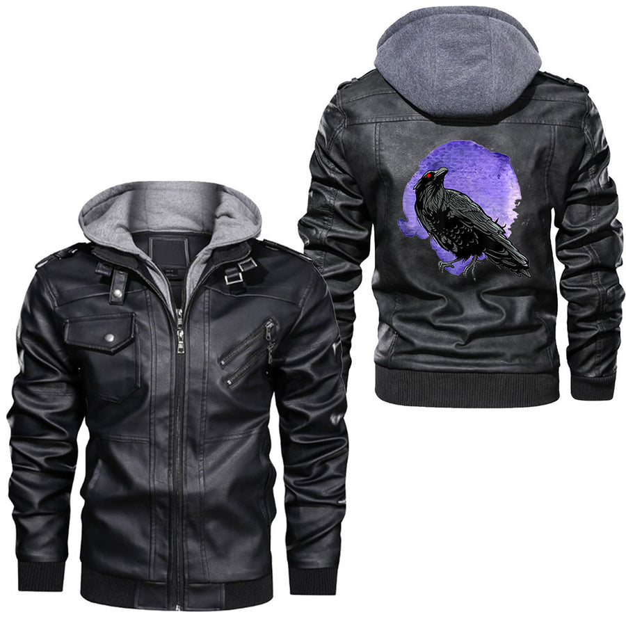 Ligerking -Crow Raven Viking Valhalla Berserker Nordic Norse Mythology Leather Jacket A35