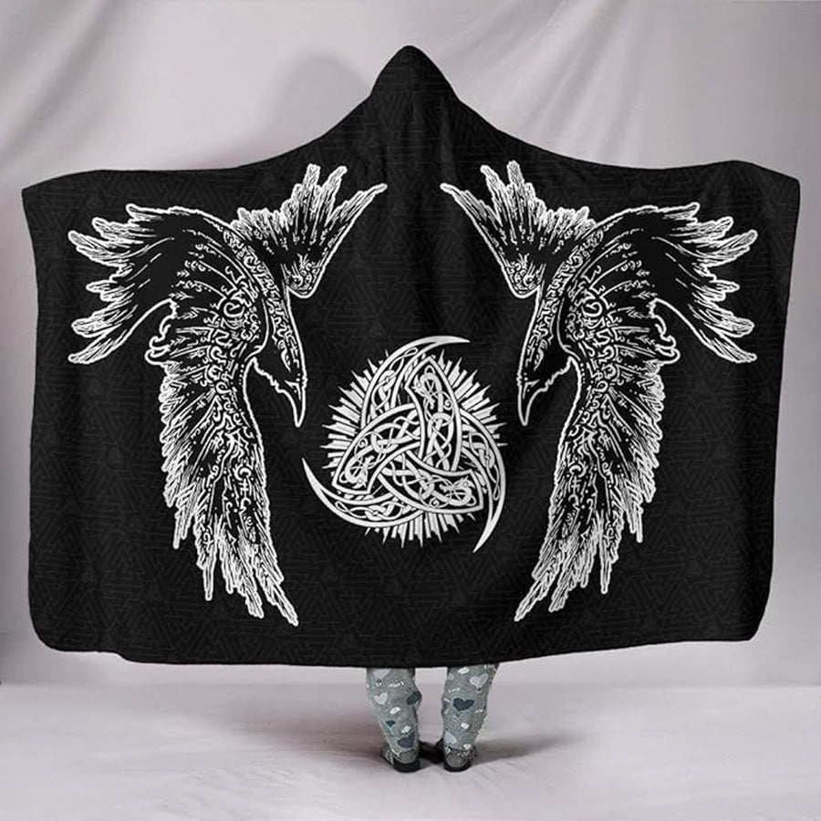 Ligerking Hooded Blanket - Double Raven and Horn of Odin A35