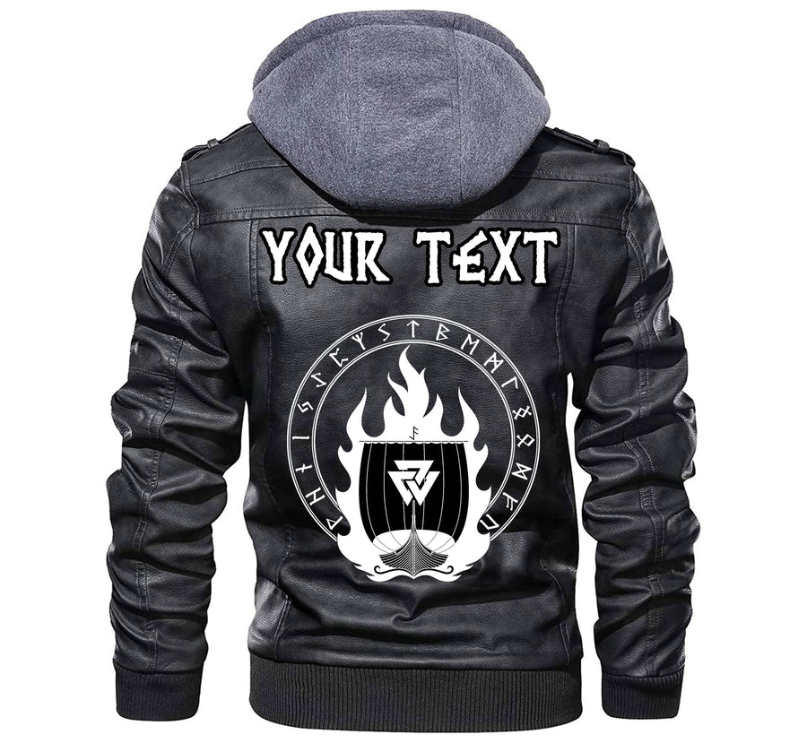 (Custom) Ligerking - Drakkar In Circle Of Ancient Leather Jacket A35
