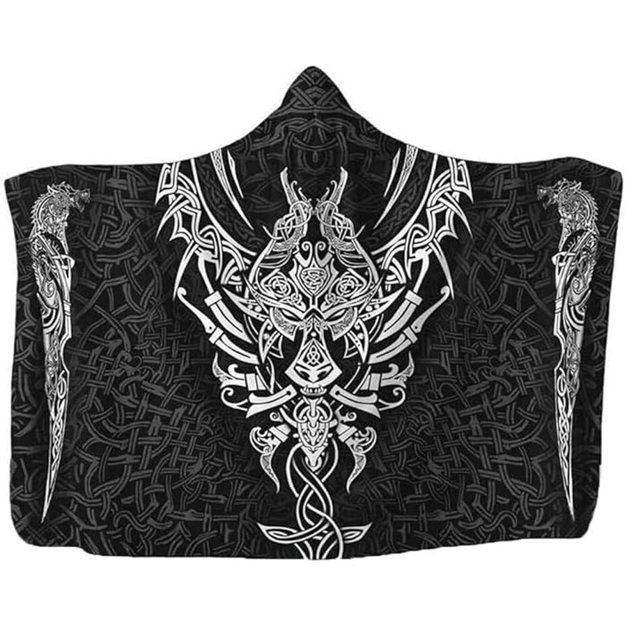 Ligerking Hooded Blanket - Fenrir Norse Mythology Black and White A35