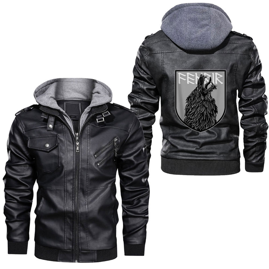 Ligerking - Fenrir the Wolf of Odin for Wolf Lover with Fenrir Wolf Leather Jacket A35