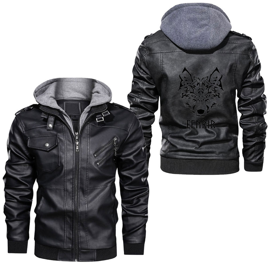 Ligerking - Fenrir Wolf Odin Norse Mythology Leather Jacket A35
