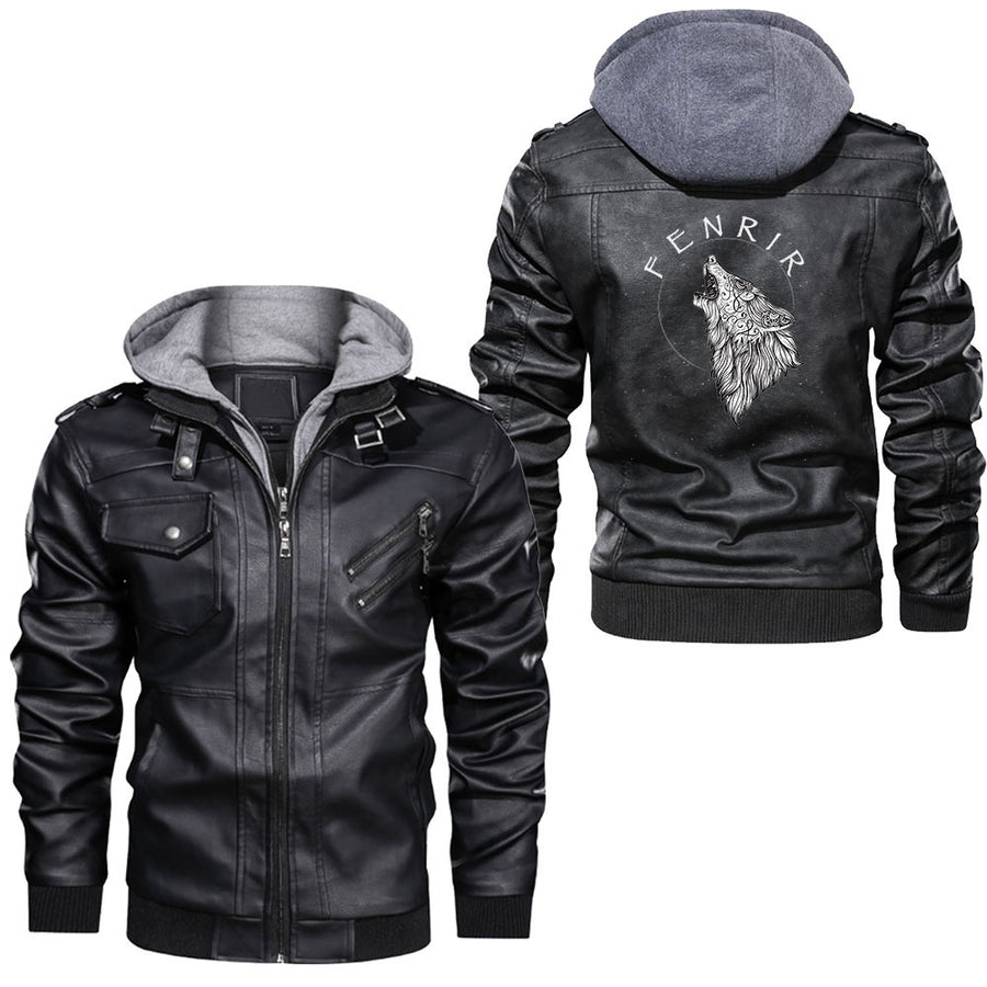 Ligerking - Fenrir Wolf of Odin Norse Mythology Viking Valhalla Wotan Leather Jacket A35
