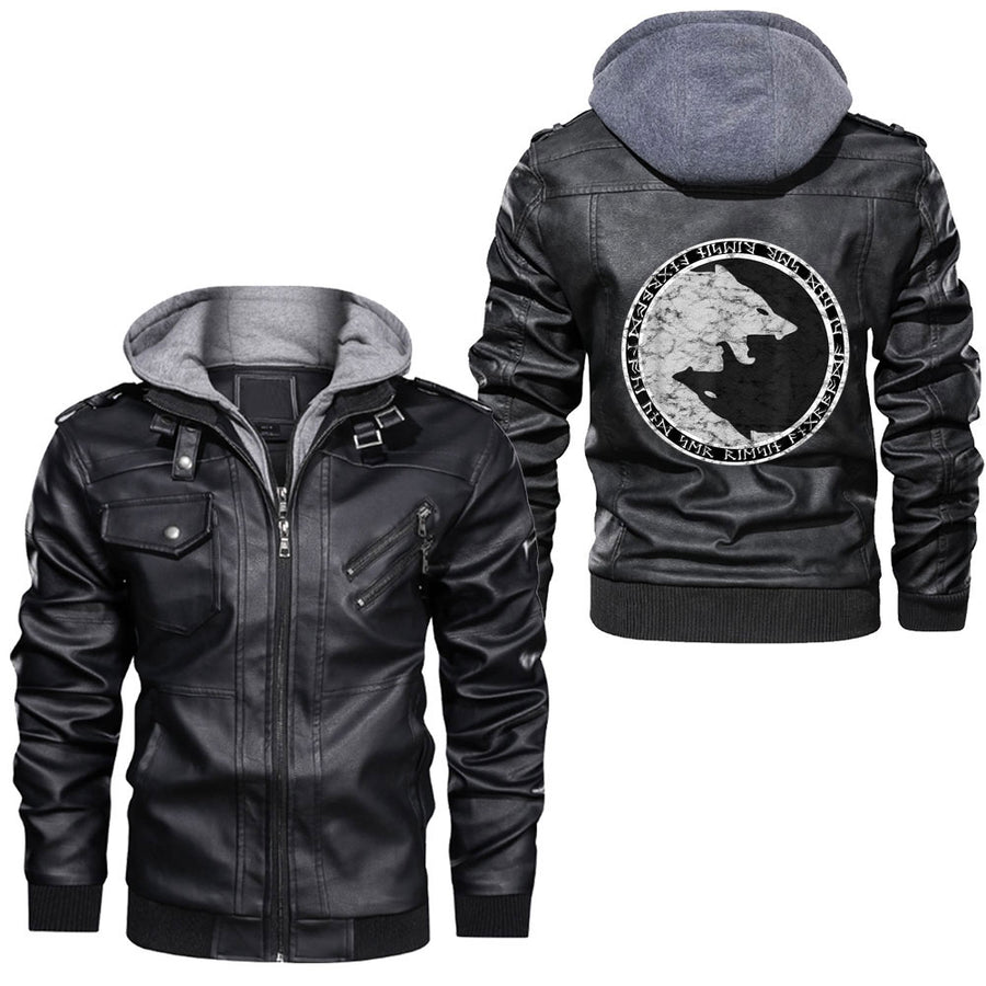 Ligerking - Fenrir Wolf Of Odin With Norse Runes Leather Jacket A35