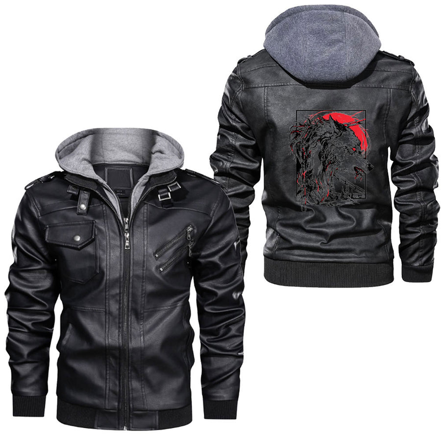 Ligerking - Fenrir Wolf Nordic Symbol Rune Thor Odin Norsemen Viking Leather Jacket A35