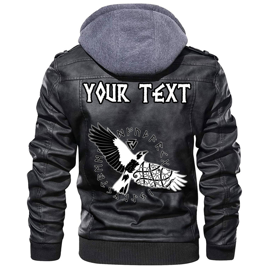 (Custom) Ligerking - Fighting Axes Raven Skull Fantasy Warrior Inscription Hero Leather Jacket A35