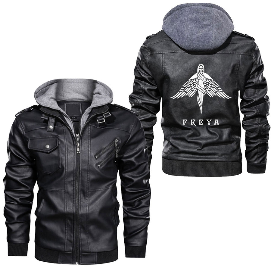 Ligerking - Freyja Norse Goddess Odins Ravens Huginn and Muninn Viking Leather Jacket A35