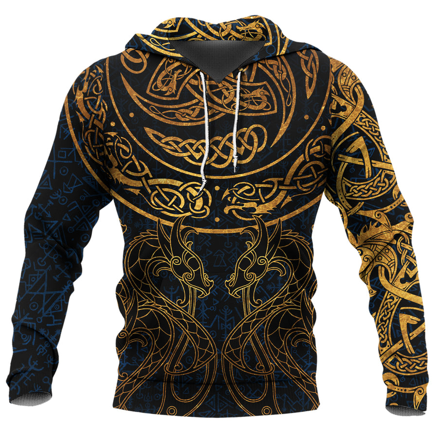Ligerking Hoodie - Gold Dragon Triple Horns Vegvisir A35