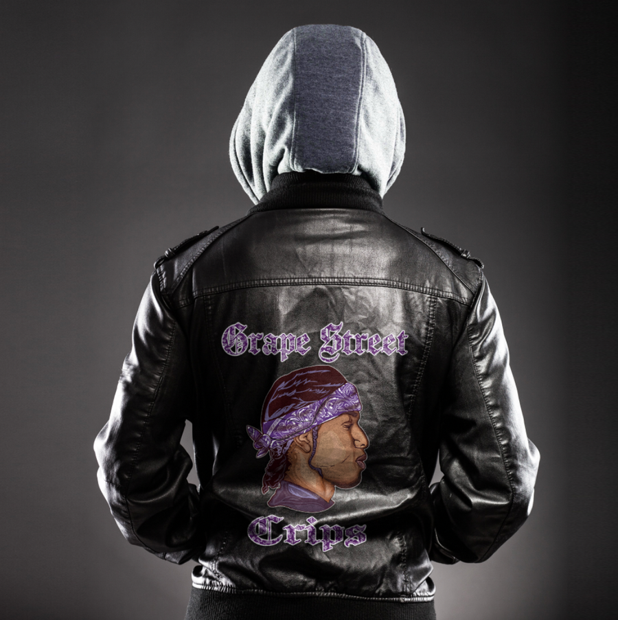 Ligerking Jacket - Grape Street Crips Handsign Zipper Leather Jacket A31