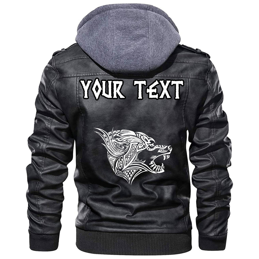 (Custom) Ligerking - Grizzly Bear Head With Ancient Pagan Valknut Leather Jacket A35