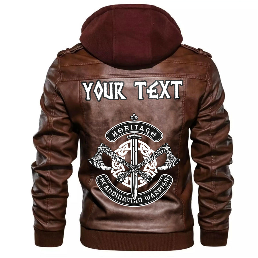 (Custom) Ligerking - Heraldic Shield With Werewolf And Rune Wolfsangel Leather Jacket A35 - Image 5