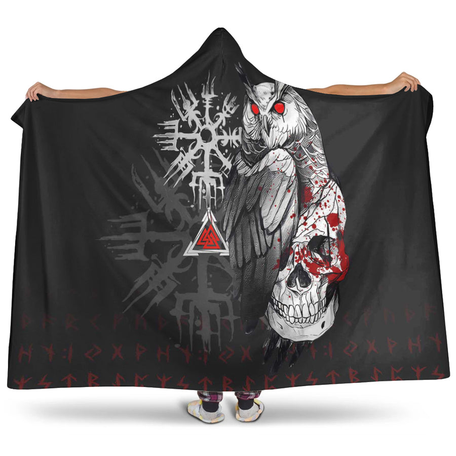 Ligerking Hooded Blanket - Viking Owl Skull Blood Style Hooded Blanket A94