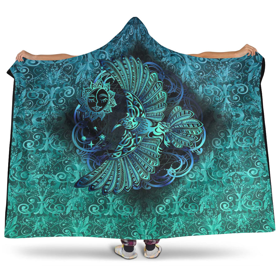 Ligerking Hooded Blanket - Odin's Celtic Raven on the Background Yggdrasil Tree Cyan Celtic Tattoo Hooded Blanket A35