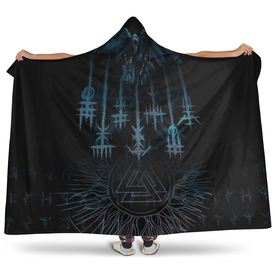 Ligerking Hooded Blanket -Raven and Valknut Cyan Style Hooded Blanket A94