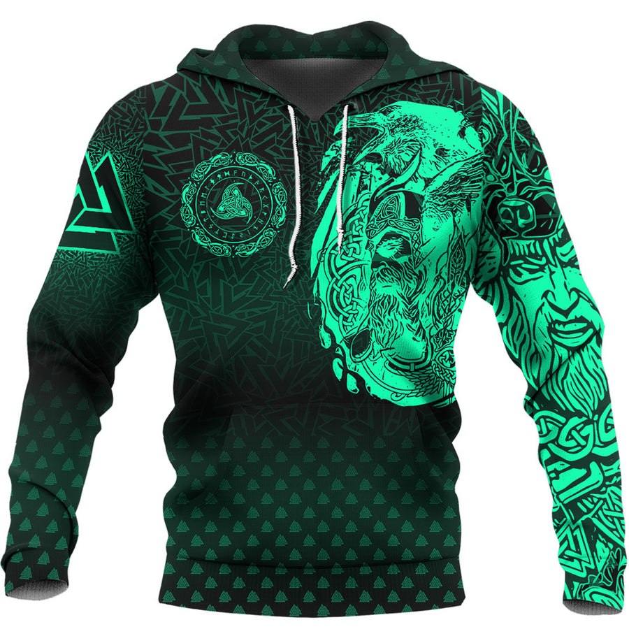 Ligerking Hoodie - Viking Odin Raven Tattoo Style - Green Version Hoodie A7
