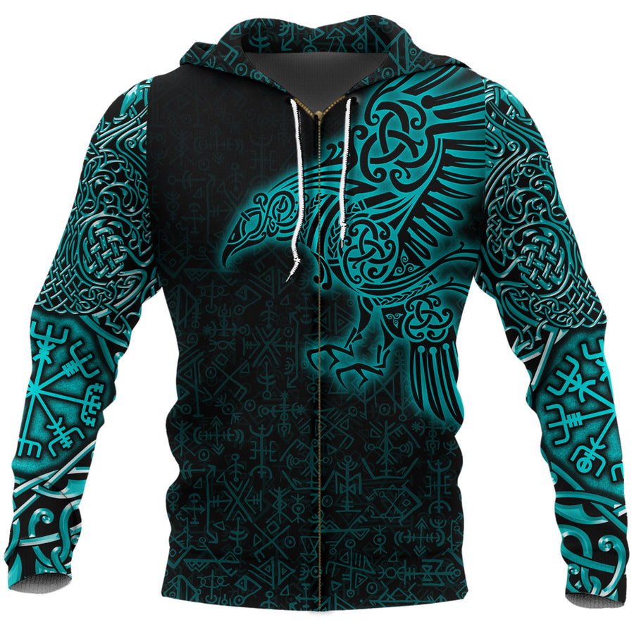 Ligerking Zip Hoodie Raven Mjolnir Yggdrasil Cyan A35