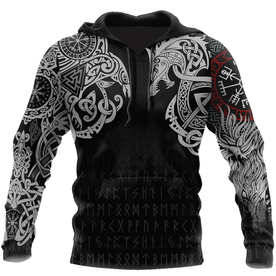 Ligerking - Ragnarok Warrior Tattoo Fenrir and Odin Raven Hoodie A7