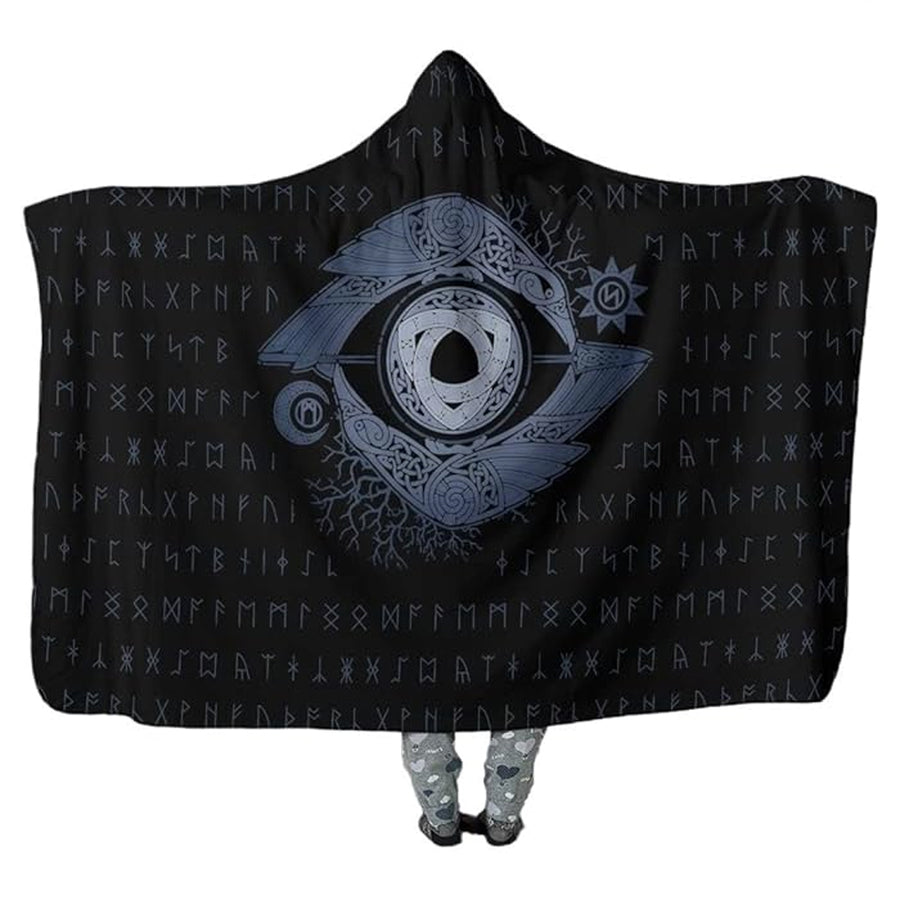 Ligerking Hooded Blanket - Hugin and Munin With Horn of Odin on Rune A35