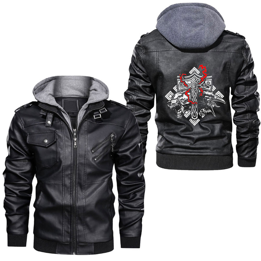 Ligerking - Mens VALHALLA Raven Viking Men Cool Leather Jacket A35