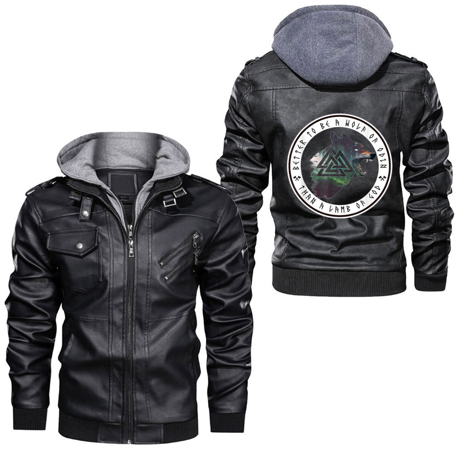 Ligerking - Norse Mythology with viking wolf and viking ravens Leather Jacket A35