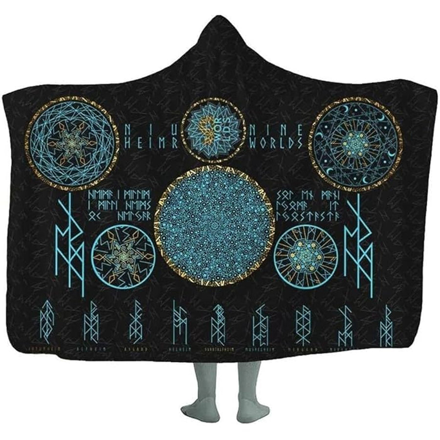 Ligerking Hooded Blanket - Norse Mythology Sym Viking Cyan A35