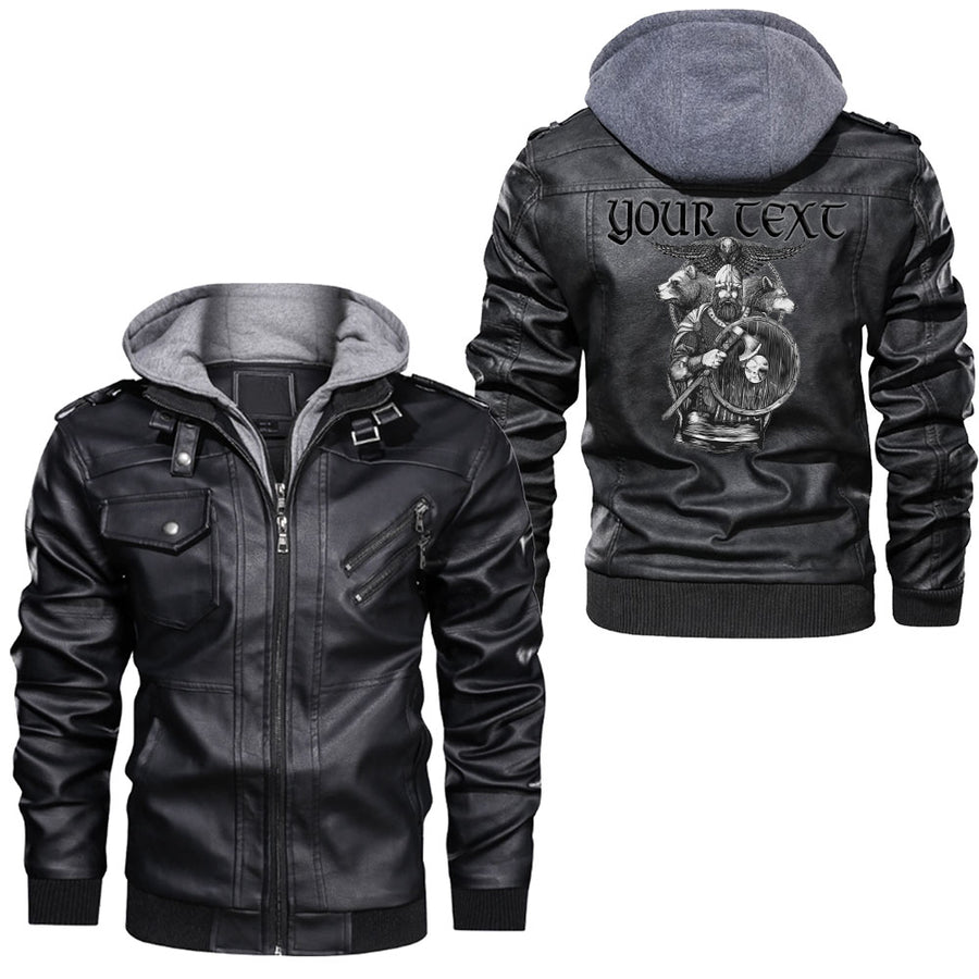 Ligerking - Odin Bear Raven Wolf Blood Leather Jacket A95