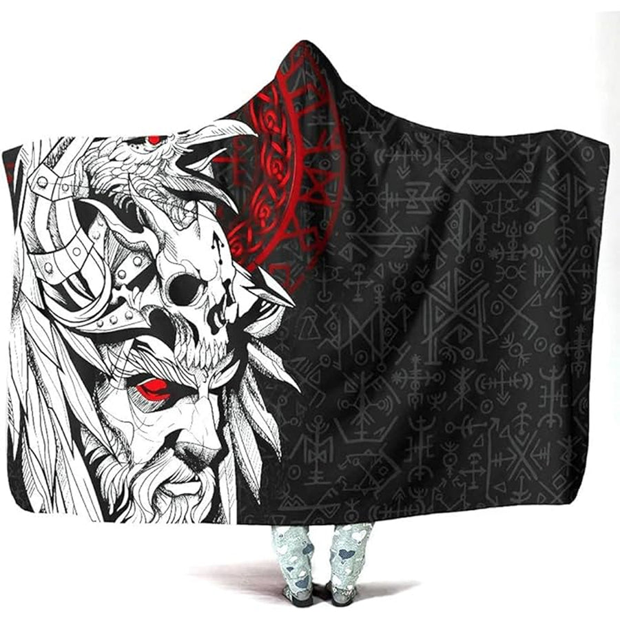 Ligerking Hooded Blanket - Odin Raven Tattoo and Rune A35