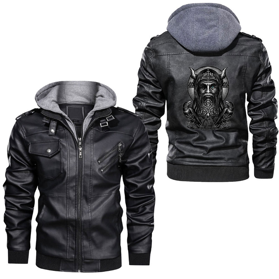 Ligerking - Odin With Fenrir Huginn And Muninn Norse Runes Vintage Leather Jacket A35