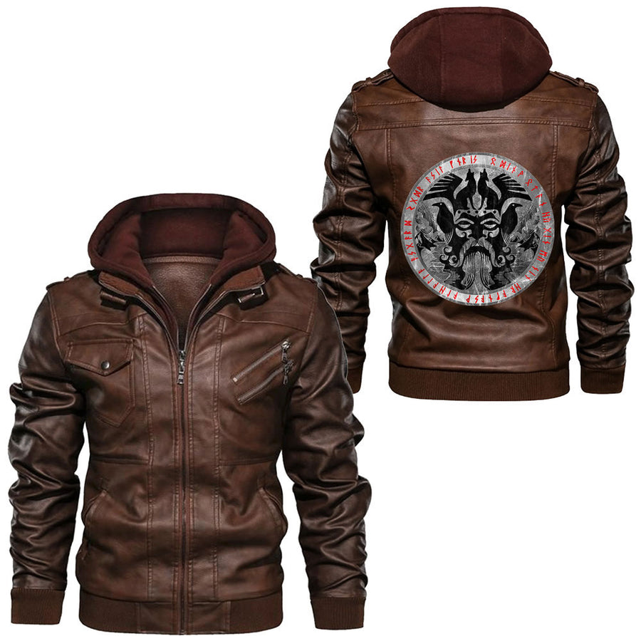 Ligerking - Odin Wolf Raven Scandinavian Norse Pagan Viking Leather Jacket A35 - Image 4