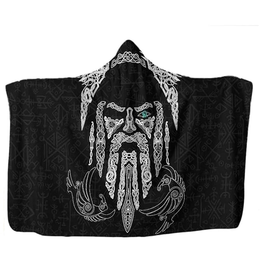 Ligerking Hooded Blanket - Odin With Hugin and Munin Tattoo A35