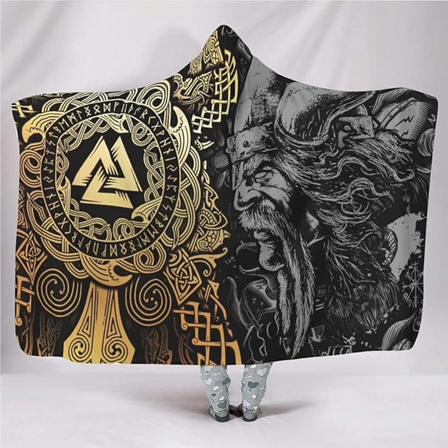 Ligerking Hooded Blanket - Odin and Valknut Black and Gold A35