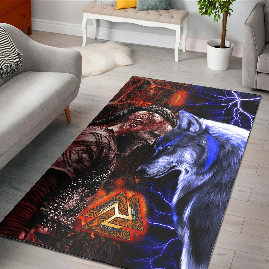 Ligerking Area Rug - Ragnar And Wolf Area Rug A31