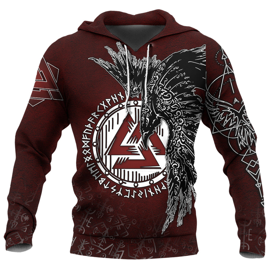 Ligerking Hoodie - Raven Red Valknut Rune A35