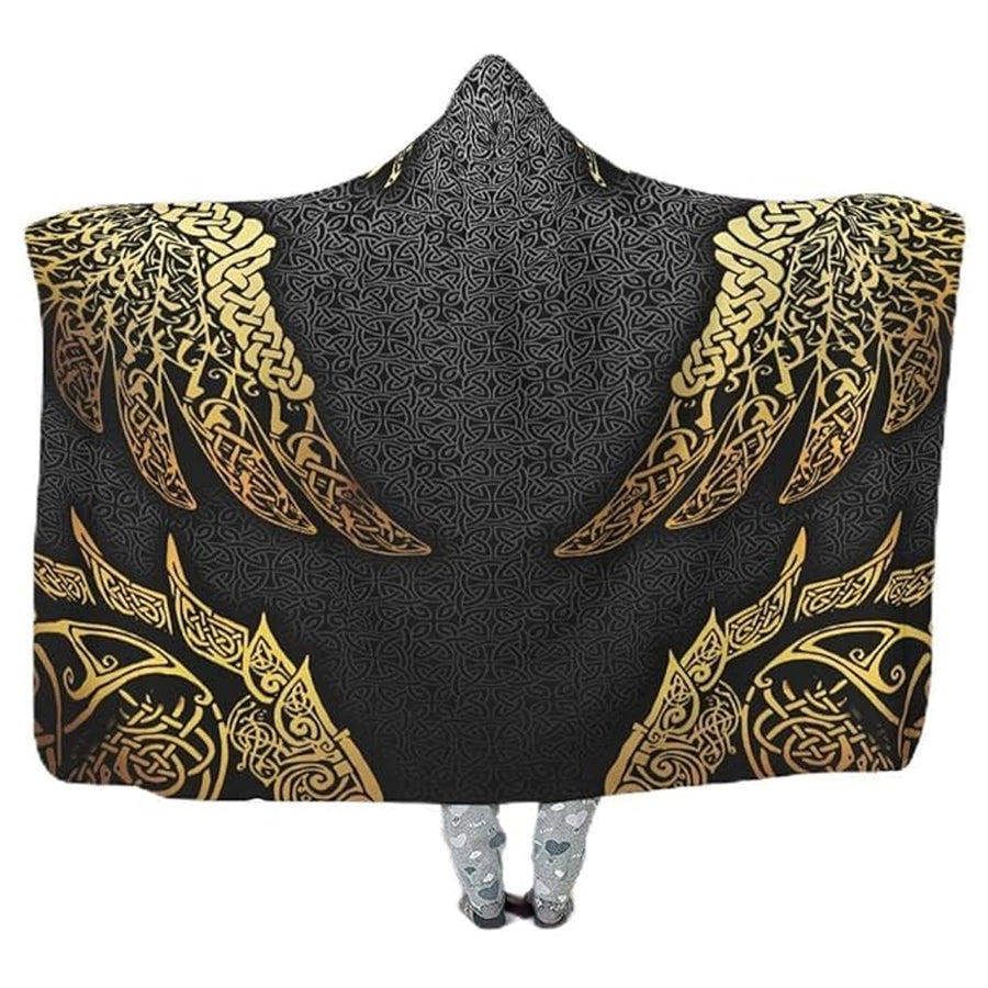 Ligerking Hooded Blanket - Raven and Wolf Midgard Gold Version A35