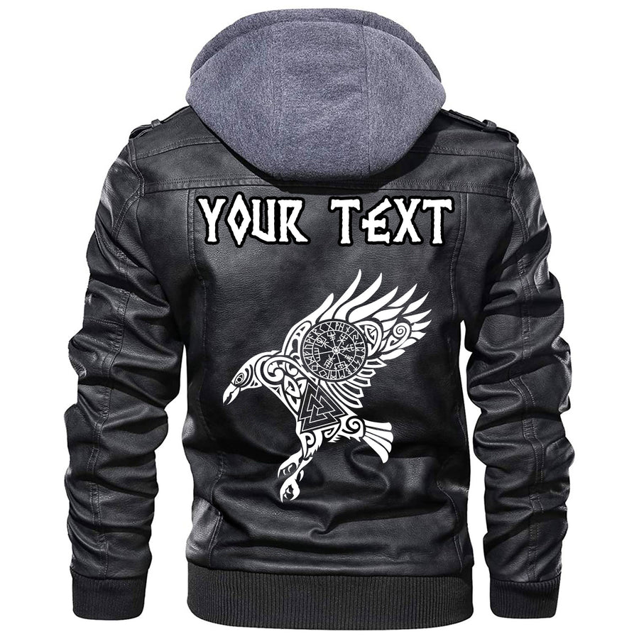 (Custom) Ligerking - Raven Skull And Valknut Symbol Leather Jacket A35