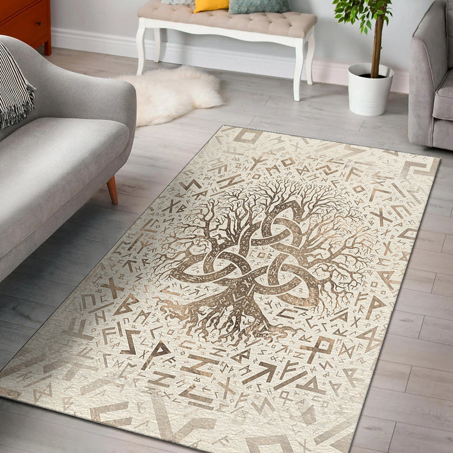 Ligerking Area Rug - Tree of Life with Triquetra and Futhark Pastel Gold Area Rug A7