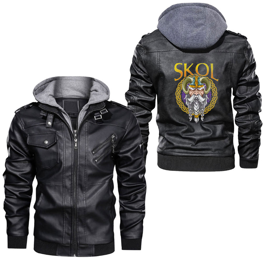 Ligerking - Skol Nordic Scandinavian Warrior Viking Helmet Leather Jacket A35