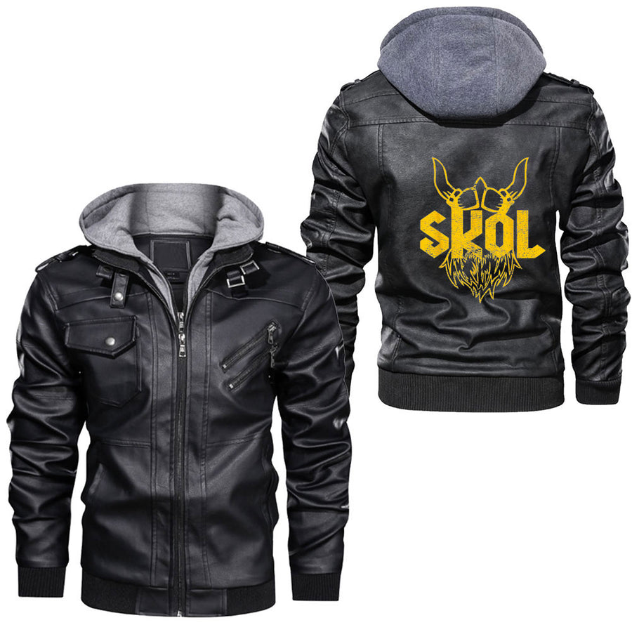 Ligerking - Skull Raven Nordic Axt Odin Thor Viking Norse Mythology Leather Jacket A35