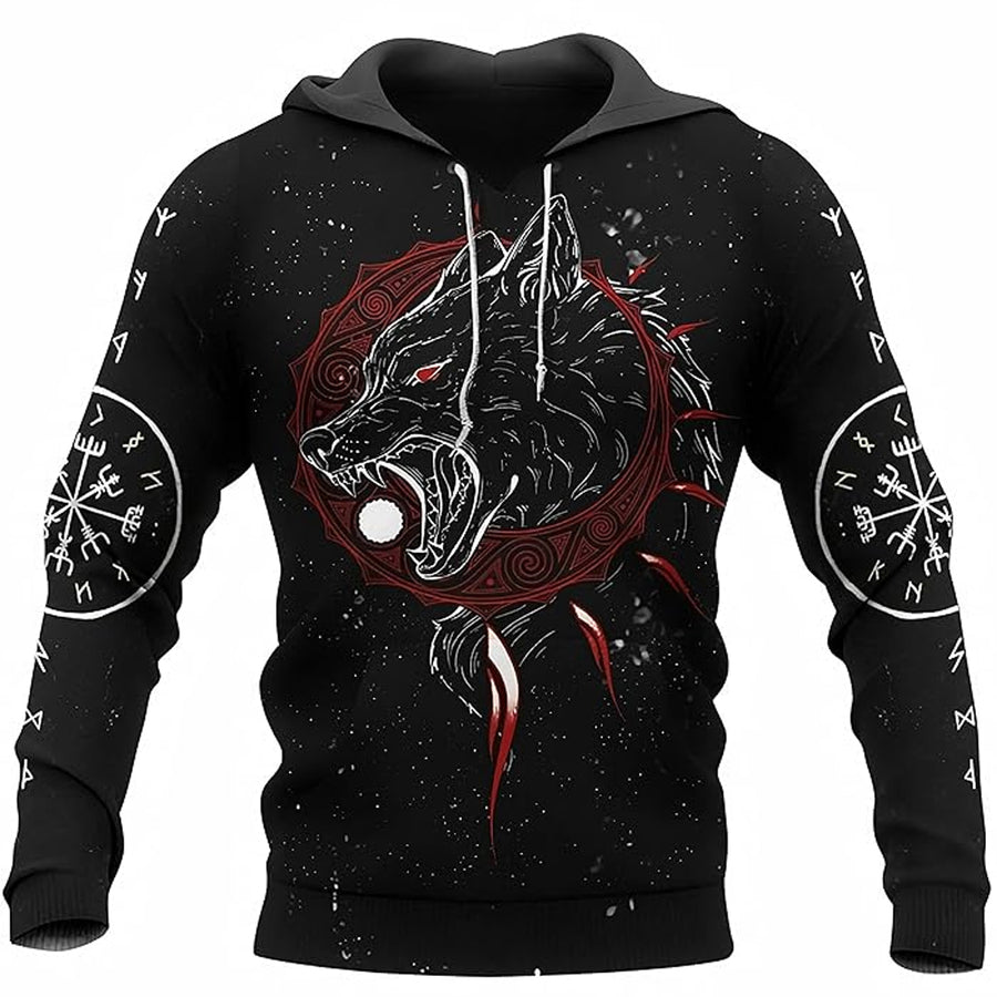 Ligerking Pullover Hoodie - Skoll and Hati With Vegvisir A35