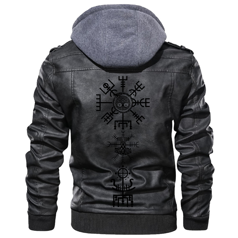 Ligerking - Swastika Religious Symbol Leather Jacket A35