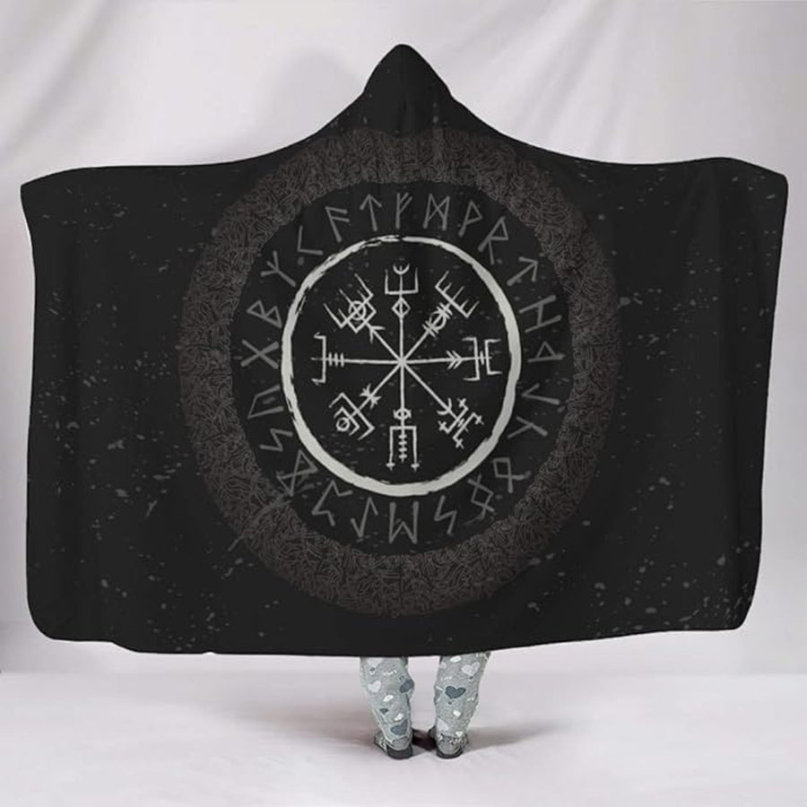 Ligerking Hooded Blanket - Vegvisir Tattoo Brush Background A35