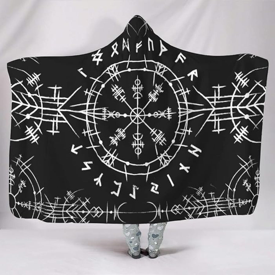 Ligerking Hooded Blanket - Vegvisir Tattoo White A35