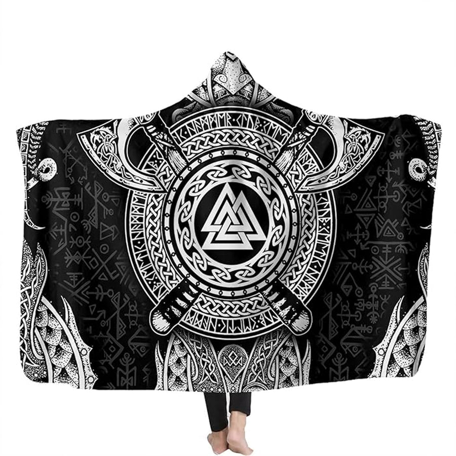 Ligerking Hooded Blanket - Viking Axes and Valknut Tattoo A35