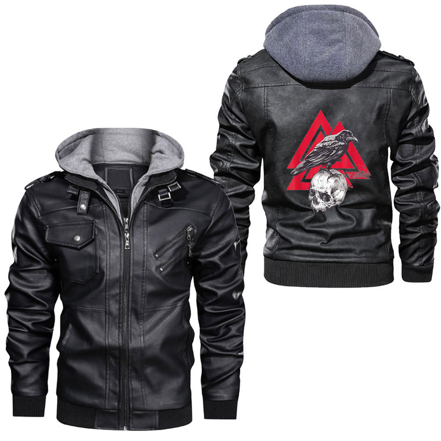 Ligerking - Viking Blood Odin and raven culture of the Vikings Leather Jacket A35