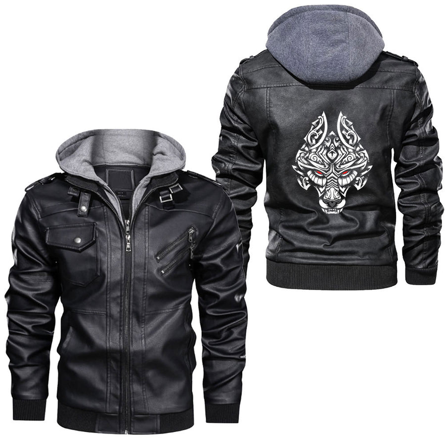 Ligerking - Viking Fenrir Wolf Chains fights Odin in Ragnarok Leather Jacket A35