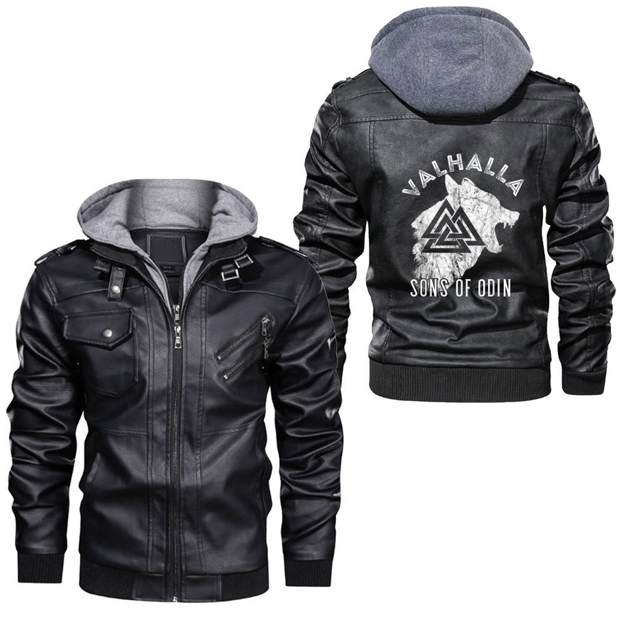 Ligerking - Viking Fenris Wolf Pup Valknut Symbol Leather Jacket A35