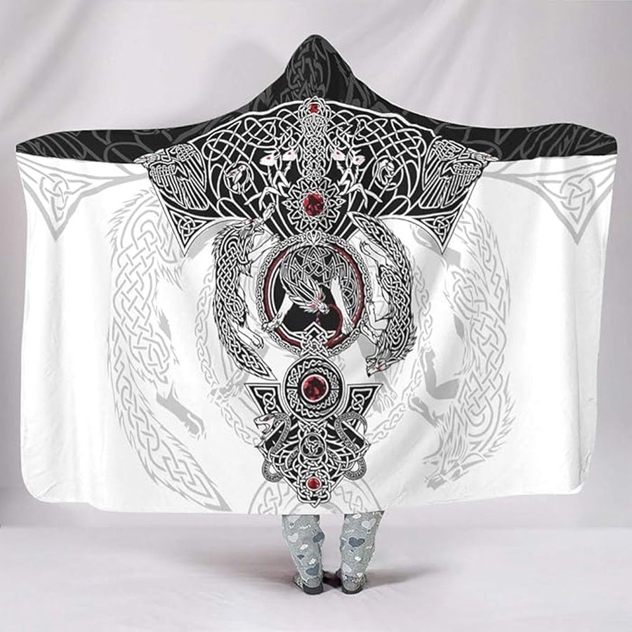 Ligerking Hooded Blanket - Viking Fenrir and Symbol Tattoo A35