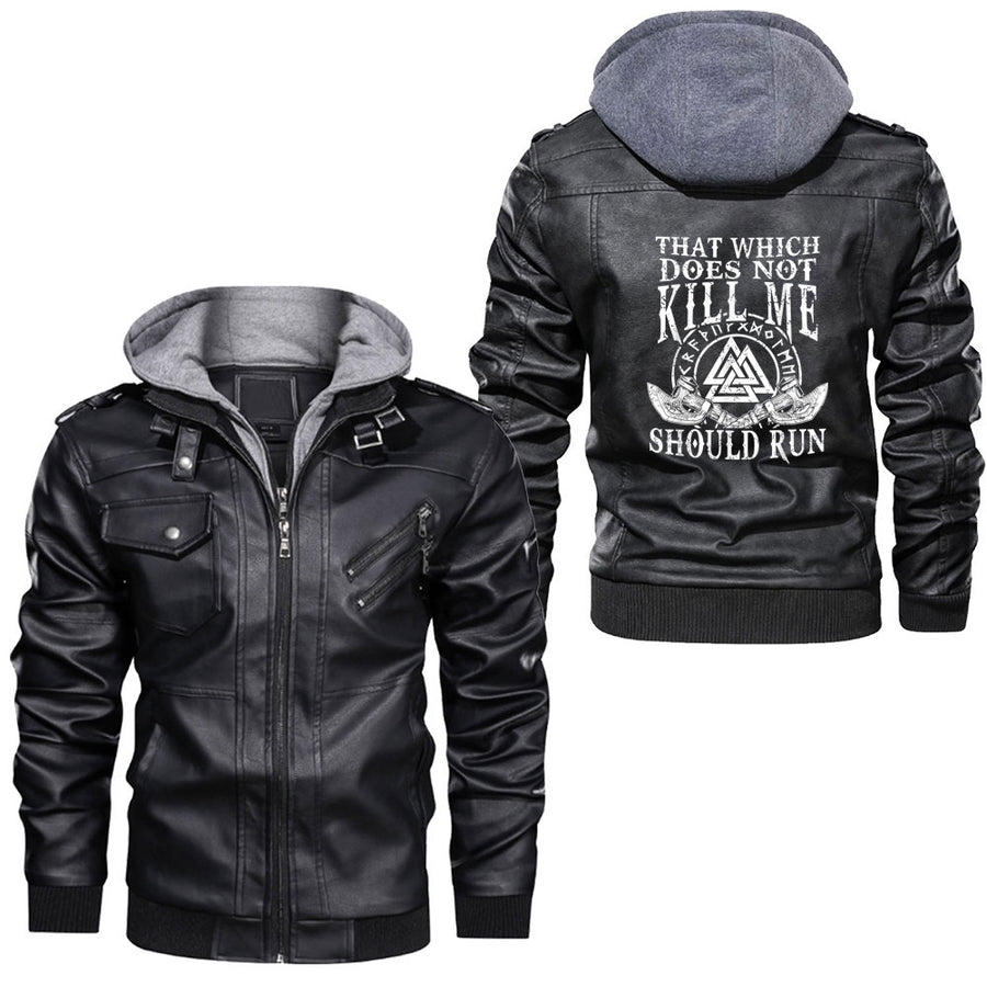 Ligerking - Viking Norse Mythology Thor's Mjolnir Odin's Huginn & Muninn Leather Jacket A35